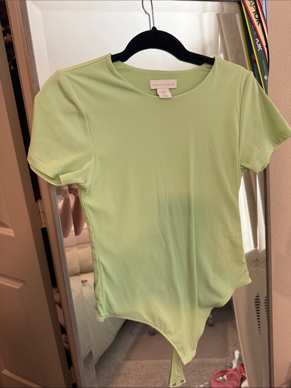 House of Harlow 1960 Light Lime Ribbed Short Sleeve Bodysuit
